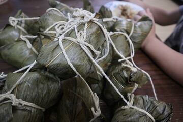 Zongzi is the traditional food made by glutinous rice people eat them at Dragon Boat Festival in Taiwan
