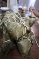 Zongzi is the traditional food made by glutinous rice people eat them at Dragon Boat Festival in Taiwan