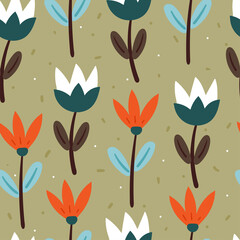 seamless patter cartoon flower and leaves. plant wallpaper