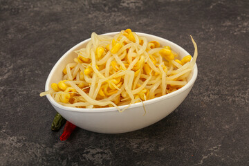 Soy sprout heap in the bowl