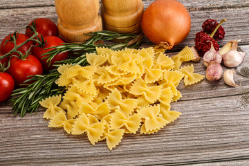 Raw Italian farfalle pasta for cooking