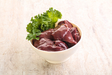 Raw chicken liver in the bowl