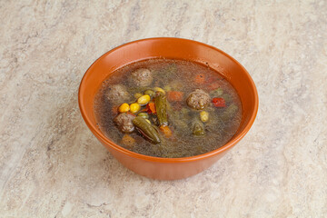 Tasty dietary soup with meatballs