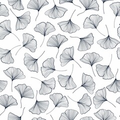 Gingko Leaves Seamless Pattern. Leaf of Gingko Print. Abstract Leaves Hand Drawn Botanical Pattern for Textile Design, Surface, Prints. Vector EPS 10