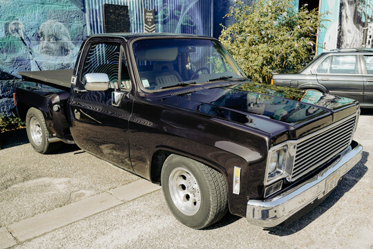 Chevrolet c10 chevy Pickup car black Oldtimer parked in show truck