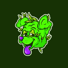 Relax Puppy Weed Head Mascot Character Vector Illustration