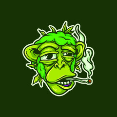 Relax Monkey Weed Head Mascot Character Vector Illustration