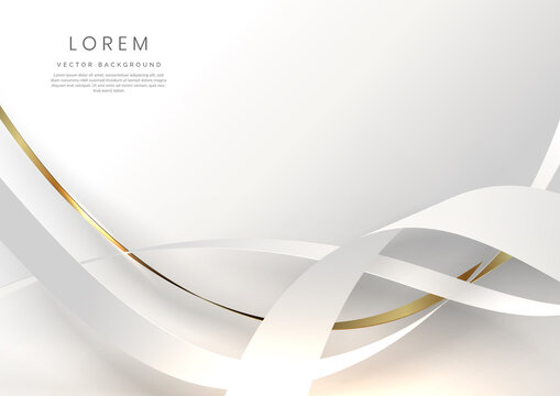 Abstract 3d gold and grey curved ribbon on white background with lighting effect. Luxury design style.