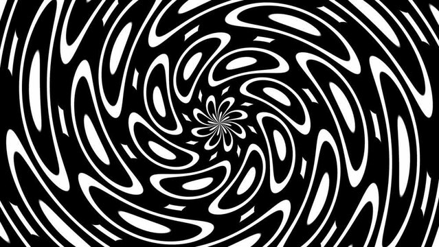Expanding rotating concentric black-white forms (4K 3840x2160 30fps).