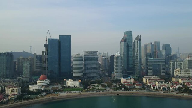 Aerial photography of the architectural landscape of Qingdao Financial Center