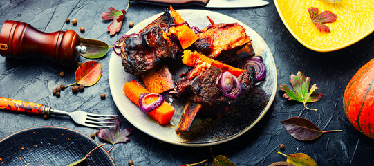 Piece of baked beef ribs