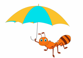 vector illustration of an ant with umbrella for kids