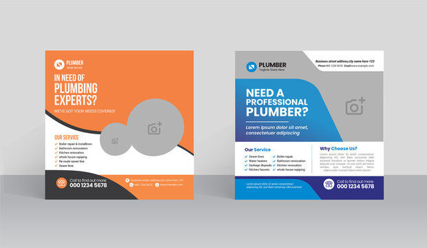 Plumbing Service Social Media Post Design. Professional Plumbing Service Flyer Poster Template