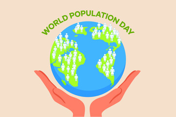 Population on globe. World population day. Colored flat graphic vector illustration isolated.