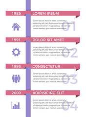 Vertical timeline infographics with place for text and icons