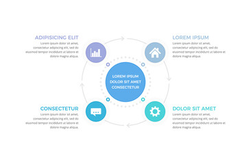 Fototapeta premium Circle diagram template with four steps or options, process infographics
