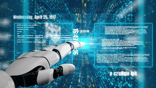 Futuristic robot artificial intelligence revolutionary AI technology development and machine learning concept. Global robotic bionic science research for future of human life. 3D rendering graphic.