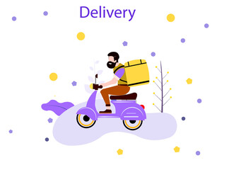 Shipping Man Ride Scooter Motorcycle Cartoon Vector Illustration