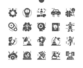 Invention. Start of work. Brainstorm and new idea. Augmented reality. Solution, creative, invention, development and technology. Vector Solid Icons. Simple Pictogram