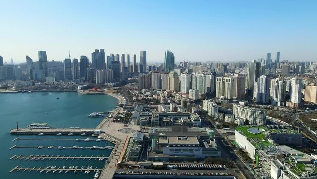 Aerial photography of Qingdao coastline architectural landscape