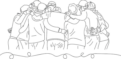 Fototapeta na wymiar Cricket vector, Cricket illustration silhouette, Sketch drawing of cricket team huddle sketch, Sport team huddle clipart