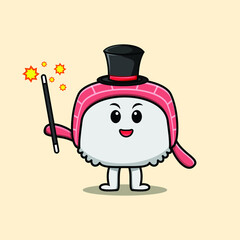 A gorgeous smart cute cartoon magician sushi style design 