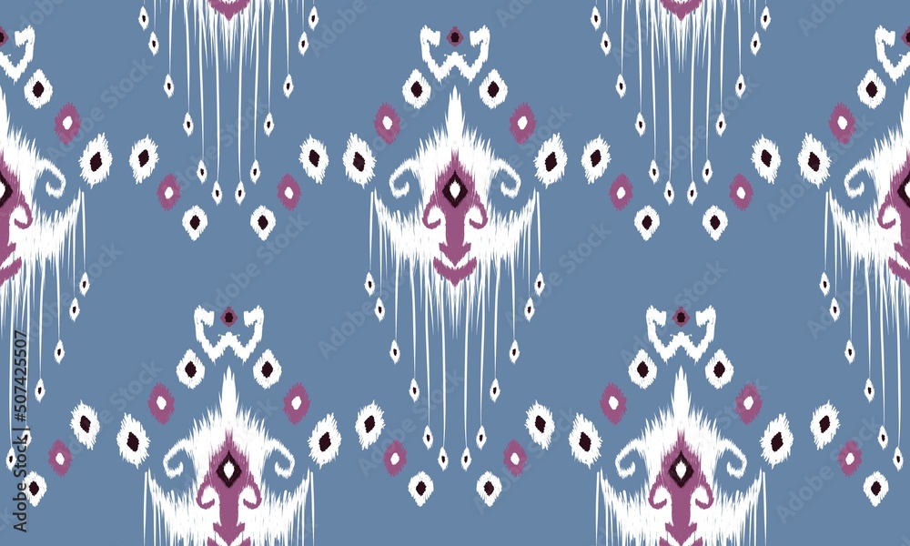 Wall mural oriental geometric ikat design for background, carpet, wallpaper, clothing, embroidery style vector illustration.