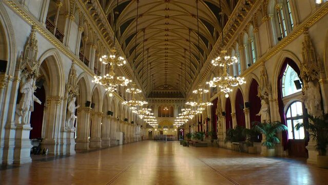 Beautiful halls and interiors of the Old Town Hall. Vienna, Austria.  4K.