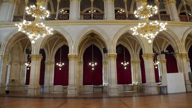 Beautiful halls and interiors of the Old Town Hall. Vienna, Austria.  4K.