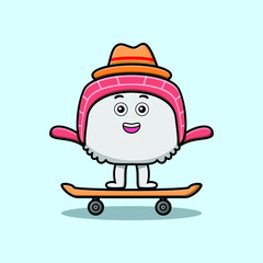Fototapeta premium cute cartoon sushi standing on skateboard with cartoon vector illustration style