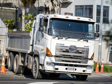 White Hino 700 truck at construction site.