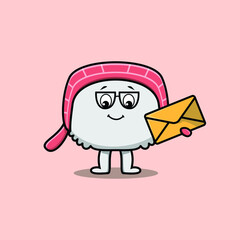 Cute cartoon sushi holding envelope with cartoon vector illustration style