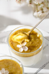 panna cotta with mango puree
