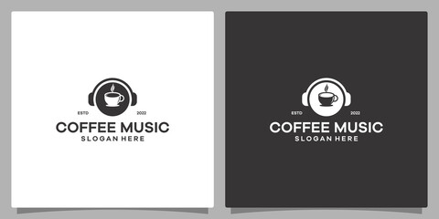 Fototapeta premium Logo design template Music. Logo headphone with coffee. Premium vector