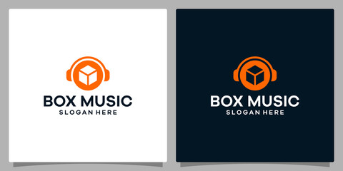 Logo design template Music. Logo headphone with box logistics. Premium vector