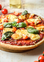 pizza with tomatoes and cheese