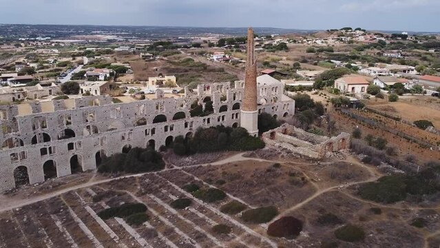 Aerial view of Fornace Penna is located in the Pisciotto a Sampieri district, in the municipality of Scicli, Ragusa, Sicily, Italy. It is also known as La M&agrave;nnara. Ancient industrial architecture.