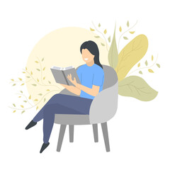 Woman sitting on a chair and reading a book.