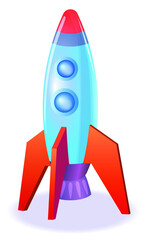 Rocket vector illustration isolated on a white background. Rocket standing on a ground, ready to start up.