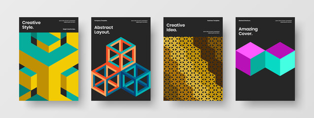 Fototapeta premium Fresh flyer vector design illustration set. Bright mosaic shapes presentation concept composition.