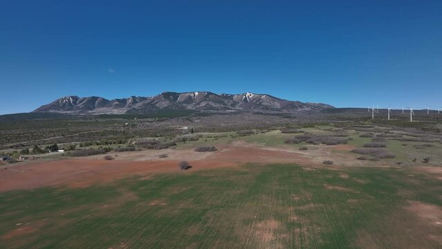 Aerial Blue Mountain farms Monticello Utah. Settled in July 1887 by pioneers from The Church of Jesus Christ of Latter-day Saints.  Uranium mine and refinery mill boom from the late 1940s.