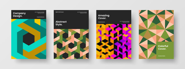 Bright geometric pattern banner illustration bundle. Original brochure vector design template composition.