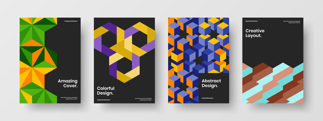 Obraz premium Isolated mosaic pattern magazine cover concept bundle. Premium pamphlet A4 vector design layout composition.