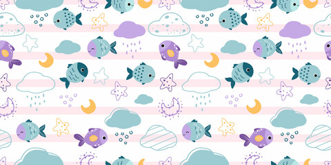 Adorable and fun ocean life seamless pattern © ariosbeth