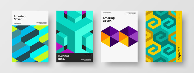 Modern poster A4 vector design illustration bundle. Fresh geometric tiles flyer template set.