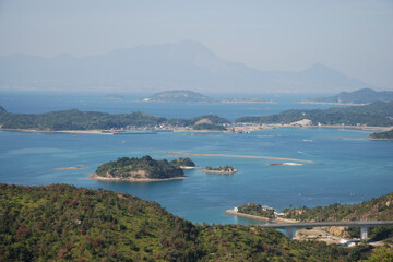 Fototapeta na wymiar panorama view from AMAKUSA to UNZEN, SHIMABARA / 天草から眺める雲仙・島原までのパノラマ