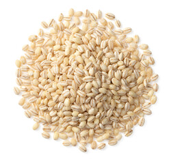 Uncooked highland barley isolated on white background, top view