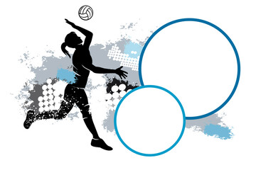Volleyball sport graphic with dynamic background and buttons.