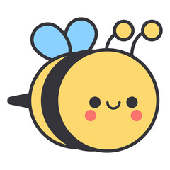 Flying bee - kawaii style , isolated  vector illustration for kids.