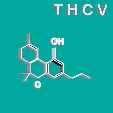 The molecular formula of Tetrahydrocannabivarin THCV - protects the nervous system. 3D illustration